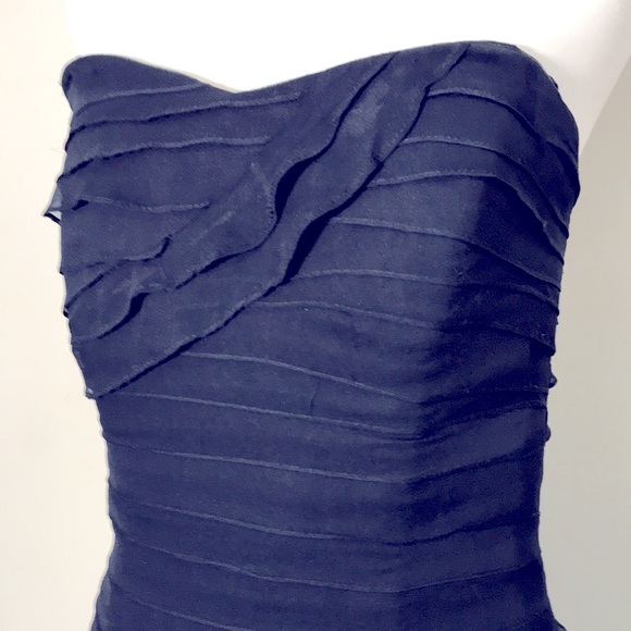 CM Couture Women’s Elegant Navy Blue Silk Tiered Trumpet Maxi Gown Dress Size 6 - Picture 2 of 9